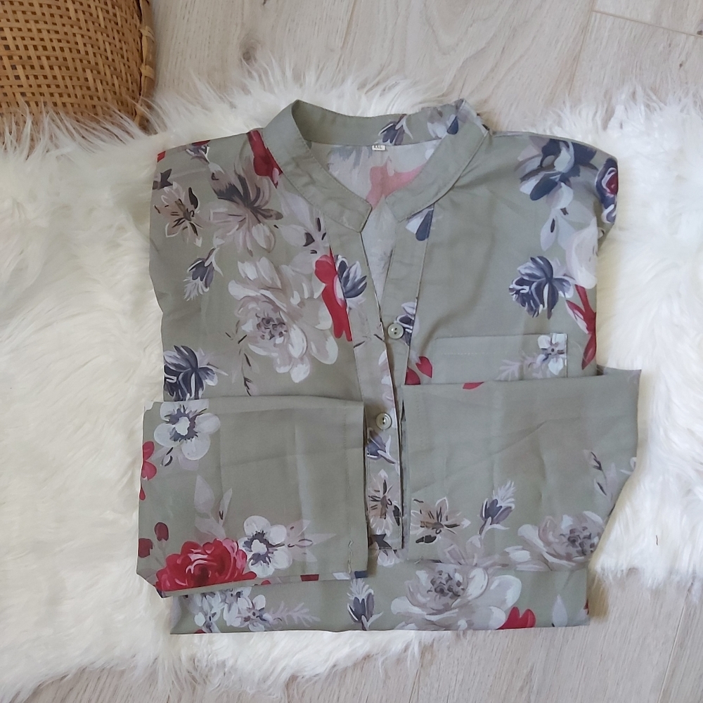 Pastel Green Floral Blouse